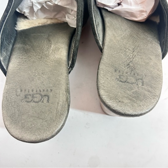 UGG Abbie Black Suede Mule Clog Sz 8 Wood Heel Studded Sherpa Lined Boho - Picture 7 of 11